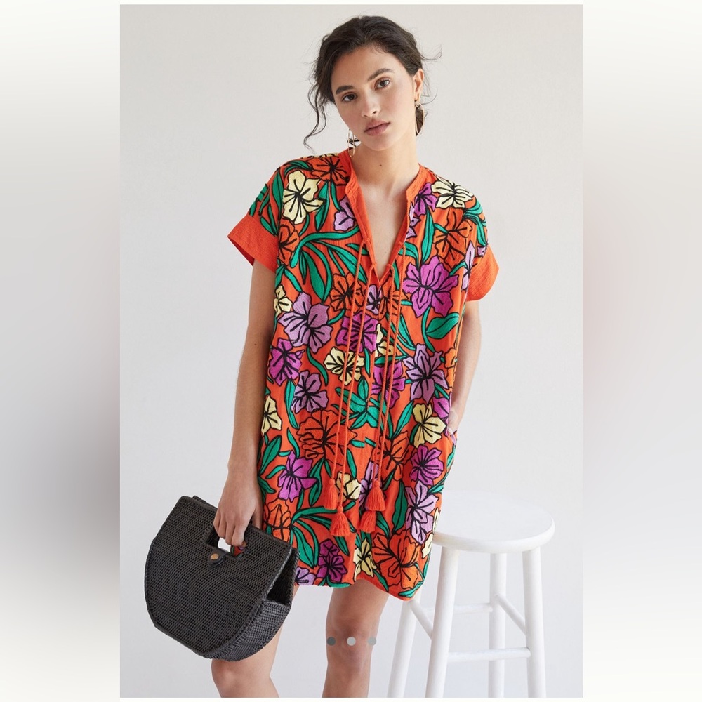 Roller Rabbit Embroidered Cover-Up Tunic Dress Worn 1x & Dry Cleaned Size Small